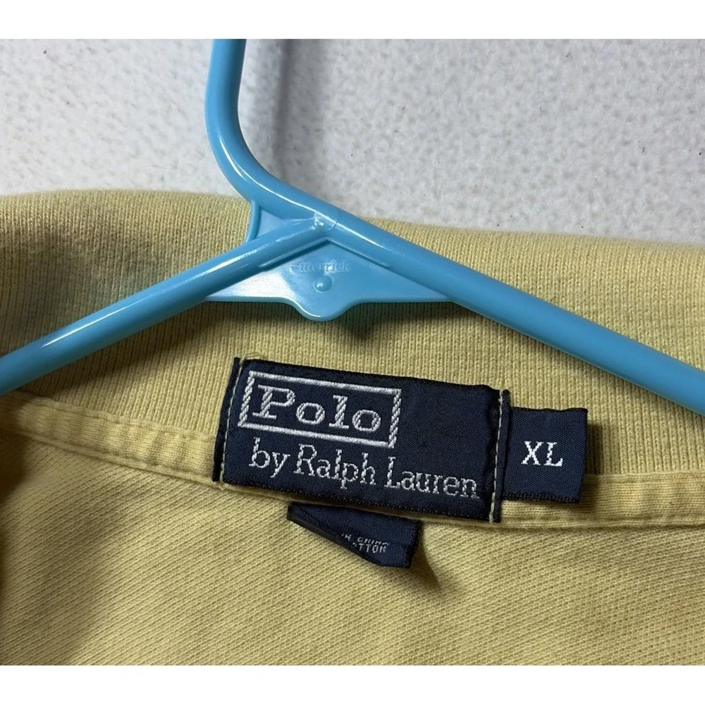 Vintage Polo Ralph Lauren Yellow Knit Polo Shirt 100% Cotton Men Size XL